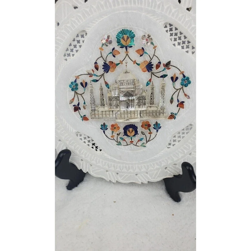 Alabaster Inlay 9'' Carved Fish Marble  Mother Of Pearl Decor Art Taj‎ Mahal